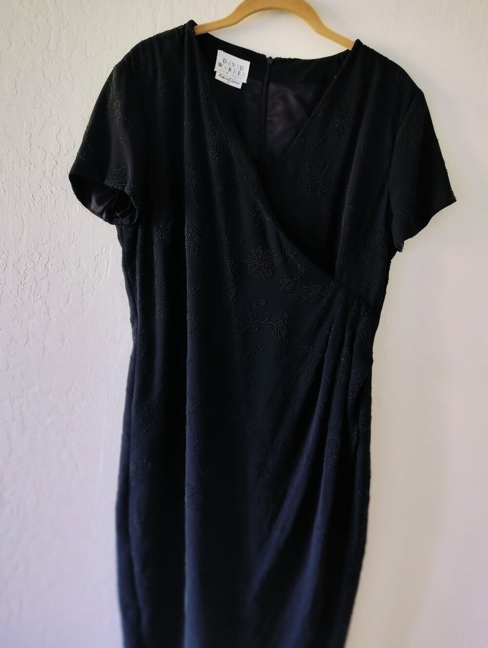Vintage David Warren New York Black Beaded Floral Sheath Dress – Size 12